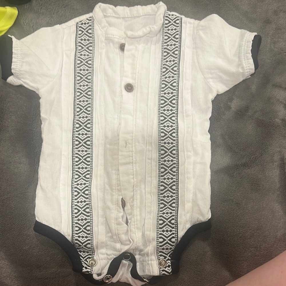 White and Black Patterned Kids One Piece